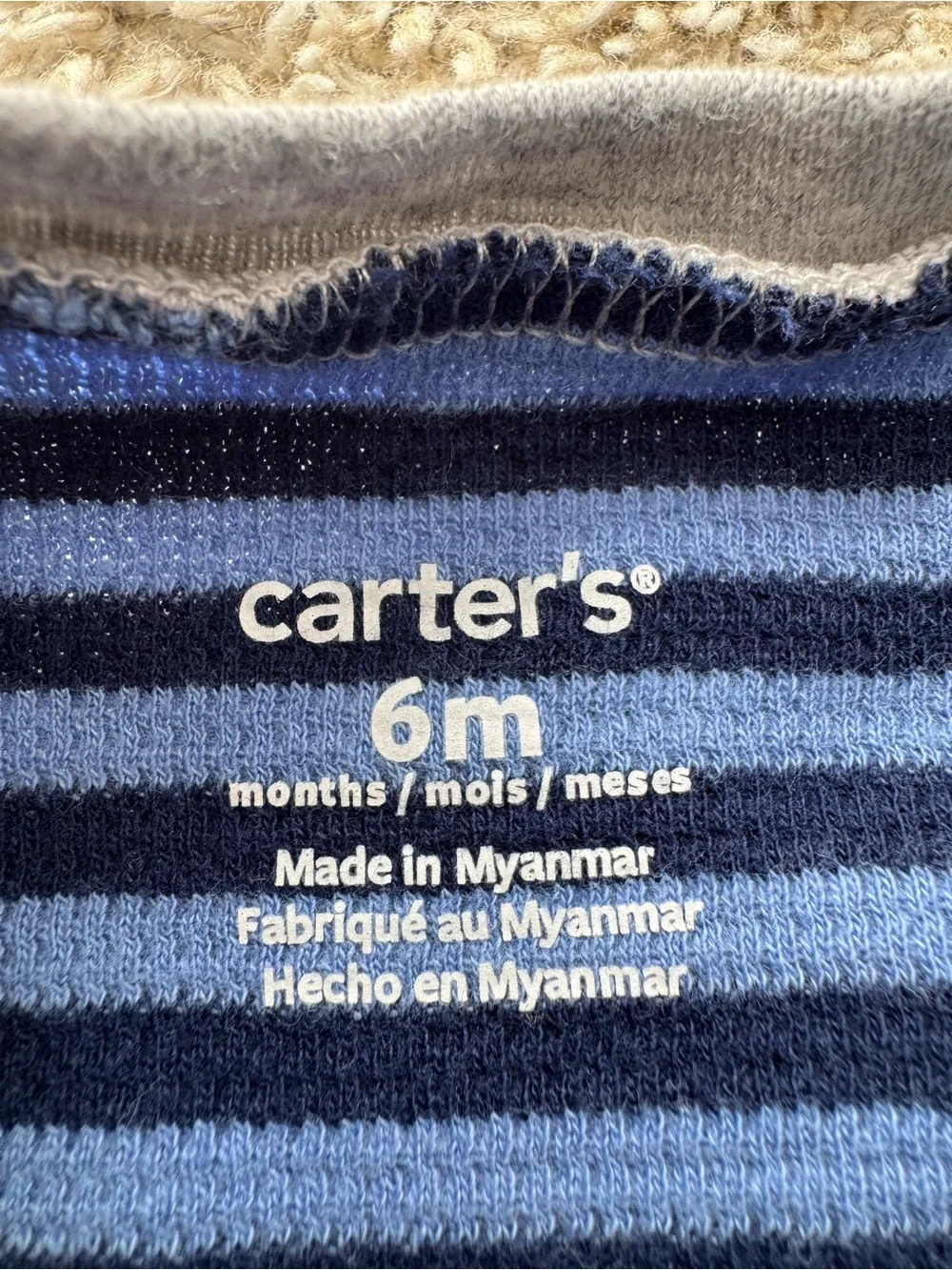 Carter’s Baby Boys Blue Striped Footed Sleeper Pajamas 6M Puppy Zip Cotton